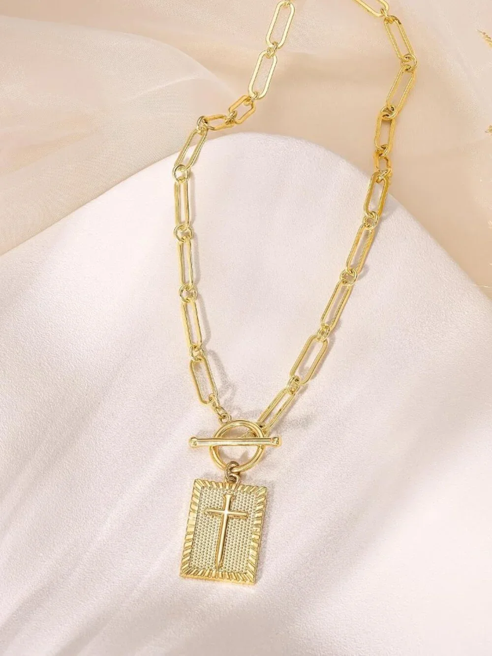 Cross Necklace for Women Trendy, Dainty 14K Gold Plated Paperclip Charm Necklace - Picture 7 of 7